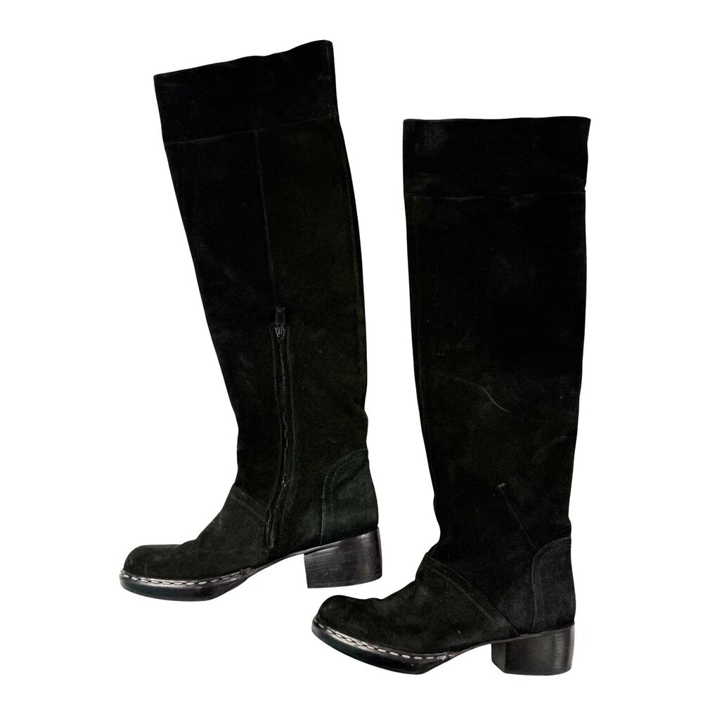 Costume National Suede Knee High Boots Women 7.5 37.5 Black Italian Leather